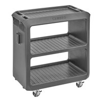 Cambro Service Cart PRO 31 1/4" x 18" x 34" Charcoal Gray 3-Shelf Beverage / Service Cart with 2 Rigid and 2 Swivel Casters SC225615