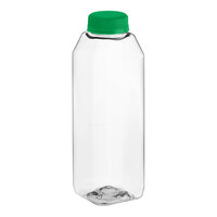 16 oz. Tall Square rPET Clear Juice Bottle with Green Lid - 160/Case