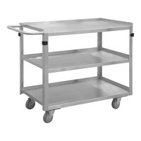 Durham Mfg 15 11/16" x 30" Stainless Steel 3-Shelf Stock Cart SRSC2016303FLD4PU