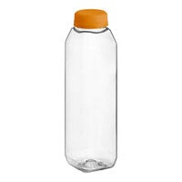 Captiva Containers 12 oz. Tall Square PET Clear Juice Bottle with Orange Lid - 228/Case