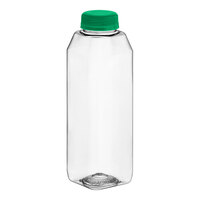 Captiva Containers 16 oz. Tall Square PET Clear Juice Bottle with Green Lid - 160/Case