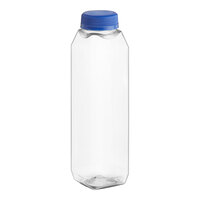 12 oz. Tall Square rPET Clear Juice Bottle with Blue Lid - 228/Case