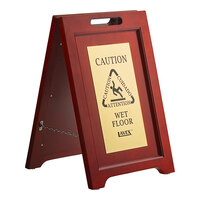 Lavex Wood A-Frame Wet Floor Sign with Brass Plates