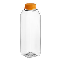 16 oz. Tall Square rPET Clear Juice Bottle with Orange Lid - 160/Case