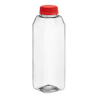 Captiva Containers 16 oz. Tall Square PET Clear Juice Bottle with Red Lid - 160/Case