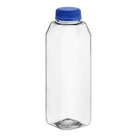 Captiva Containers 16 oz. Tall Square PET Clear Juice Bottle with Blue Lid - 160/Case