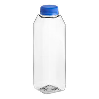 16 oz. Tall Square rPET Clear Juice Bottle with Blue Lid - 160/Case