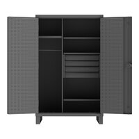 Durham Mfg 48" x 24" x 78" 12 Gauge Steel 4-Shelf Wardrobe Cabinet with 4 Drawers, Pegboard Panels, and Hanger Bar HDWCP244878-4M95