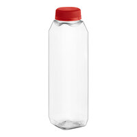 12 oz. Tall Square rPET Clear Juice Bottle with Red Lid - 228/Case