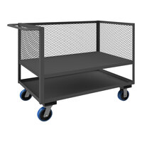 Durham Mfg 30" x 48" 14 Gauge Steel Low-Deck Truck with 1 Fixed 3-Sided Mesh Shelf with 6" Polyurethane Casters - 2,000 lb. Capacity 3SLT-EX3048-2K-6PU-95