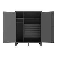 Durham Mfg 60" x 24" x 78" 12 Gauge Steel 3-Shelf Wardrobe Cabinet with 7 Drawers, Pegboard Panels, and Hanger Bar HDWCP246078-7M95