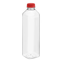 Captiva Containers 32 oz. Tall Square PET Clear Juice Bottle with Red Lid - 104/Case