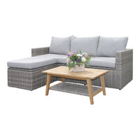 Outdoor Interiors 3-Piece Teak and Wicker Convertible Sectional Storage Set with Coffee Table