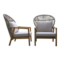 Outdoor Interiors Teak and White Wicker Parlor Chair with Gray Sunbrella Cushions