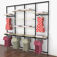 UDIZINE Vertik 101" x 92" Black Wall-Mount 4-Section Retail Clothing Display with 2 Faceouts and 4 Hanging Rails for (12) 14" - 16" Shelves WBVRKDB2F-12SH-4H