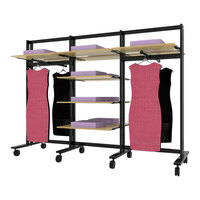 UDIZINE Vertik 78" x 56" Black Mobile 3-Section 2-Way Retail Clothing Display Stand with 4 Faceouts for (12) 14" - 16" Shelves WBVRKDB3-12SH-4F