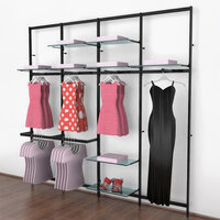 UDIZINE Vertik 101" x 92" Black Wall-Mount 4-Section Retail Clothing Display with 4 Faceouts and 2 Hanging Rails for (8) 10" - 12" Shelves WBVRKDB4F-8SH-2H-10