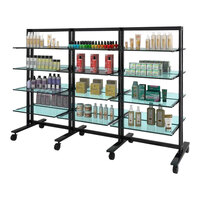 UDIZINE Vertik 78" x 56" Black Mobile 3-Section 2-Way Retail Clothing Display Stand for (24) 10" - 12" Shelves WBVRKDB24SH10