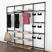 UDIZINE Vertik 101" x 92" Black Wall-Mount 4-Section Retail Clothing Display with 9 Faceouts and 1 Hanging Rail for (8) 10" - 12" Shelves WBVRKDB9F-8SH-1H-10