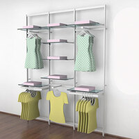 UDIZINE Vertik 76" x 92" White Wall-Mount 3-Section Retail Clothing Display with 3 Faceouts and 2 Hanging Rails for (8) 10" - 12" Shelves WBVRKWH3F-8SH-2H-10