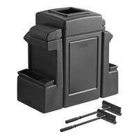 Lavex 42 Gallon Black Open Top Waste Container with 2 Paper Towel Dispensers, 2 Squeegees, and 2 Windshield Wash Stations