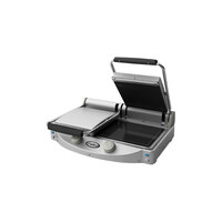 Cadco CPG-20 Double Glass-Ceramic Panini Grill with Grooved Top and Smooth Bottom Plates - 9 7/8" x 9 7/8" Cooking Surface - 3,200W, 208-240V