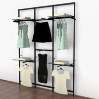 UDIZINE Vertik 76" x 92" Black Wall-Mount 3-Section Retail Clothing Display with 4 Faceouts and 2 Hanging Rails for (4) 14" - 16" Shelves WBVRKDB4F-4SH-2H