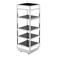 Eastern Tabletop Q-Bik 22 1/4" x 22 1/4" x 69 3/8" Stainless Steel 4-Tier Mobile Buffet Display with Wood Laminate Shelves ST1820W