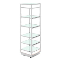 Eastern Tabletop Q-Bik 22 1/4" x 22 1/4" x 80 3/4" Stainless Steel 5-Tier Mobile Buffet Display with Tempered Glass Shelves ST1830G