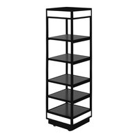 Eastern Tabletop Q-Bik 22 1/4" x 22 1/4" x 80 3/4" Xylo Black Coated Stainless Steel 5-Tier Mobile Buffet Display with Wood Laminate Shelves ST1830WMB