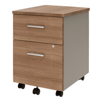 Linea Italia 17" x 20" x 23" Steel Mobile Pedestal Filing Cabinet with 2 Walnut Laminate Drawers