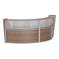 Linea Italia 124 1/4" x 49" x 46" Walnut Laminate 2 Panel Curved Reception Desk / Counter with See-Through Top Panel