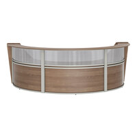 Linea Italia 143 5/16" x 71" x 46" Walnut Laminate 3 Panel Curved U-Shape Reception Desk / Counter with See-Through Top Panel
