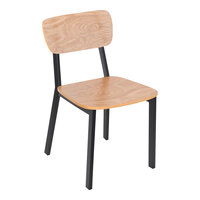 BFM Seating Hamilton Black Steel Side Chair with Natural Ash Wooden Back and Seat