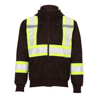 Tingley Job Sight Type O Class 1 Hi-Vis Black Zip-Up Sweatshirt with X-Back Reflective Tape and Detachable Hood S78123C.XL - Extra Large