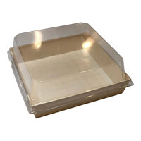 VerTerra 4 5/8" Square Balsa Wood Covered Tray with Transparent PET Lid - 100/Case