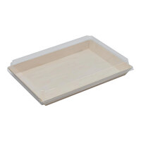 VerTerra 11" x 8" Rectangular Balsa Wood Covered Tray with Transparent PET Lid - 50/Case