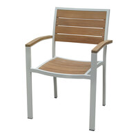 Three Birds Casual SoHo Teak Stacking Arm Chair with White Frame