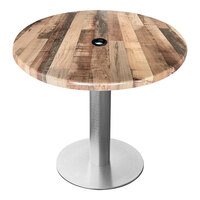 Holland Bar Stool EnduroTop 30" Round Rustic Indoor / Outdoor Table with Umbrella Hole and Brushed Aluminum Base