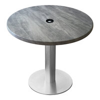 Holland Bar Stool EnduroTop 36" Round Greystone Indoor / Outdoor Standard Height Table with Umbrella Hole and Brushed Aluminum Base