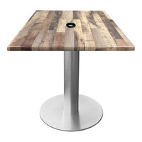 Holland Bar Stool EnduroTop 30" x 30" Square Rustic Indoor / Outdoor Table with Umbrella Hole and Brushed Aluminum Base