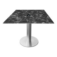 Holland Bar Stool EuroSlim 32" x 32" Square Black Marble Indoor / Outdoor Table with Umbrella Hole and Brushed Aluminum Base