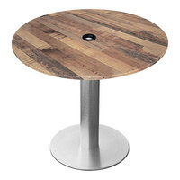 Holland Bar Stool EuroSlim 32" Round Rustic Indoor / Outdoor Table with Umbrella Hole and Brushed Aluminum Base