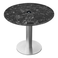 Holland Bar Stool EuroSlim 36" Round Black Marble Indoor / Outdoor Standard Height Table with Umbrella Hole and Brushed Aluminum Base