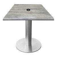 Holland Bar Stool EnduroTop 30" x 30" Square Greystone Indoor / Outdoor Table with Umbrella Hole and Brushed Aluminum Base