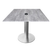 Holland Bar Stool EuroSlim 36" x 36" Square Greystone Indoor / Outdoor Standard Height Table with Umbrella Hole and Brushed Aluminum Base