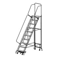 Ballymore Hybrid 10-Step Gray Steel All-Direction Rolling Safety Ladder with 24" Wide Aluminum Steps and 34" Wide Base HY-LA-103214P - 450 lb. Capacity