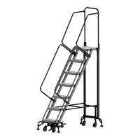 Ballymore Hybrid 7-Step Gray Steel All-Direction Rolling Safety Ladder with 16" Wide Aluminum Steps and 28" Wide Base HY-LA-072414P - 450 lb. Capacity