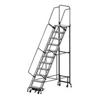 Ballymore Hybrid 11-Step Gray Steel All-Direction Rolling Safety Ladder with 24" Wide Aluminum Steps and 34" Wide Base HY-LA-113214P - 450 lb. Capacity