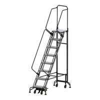 Ballymore Hybrid 8-Step Gray Steel All-Direction Rolling Safety Ladder with 16" Wide Aluminum Steps and 28" Wide Base HY-LA-082414P - 450 lb. Capacity